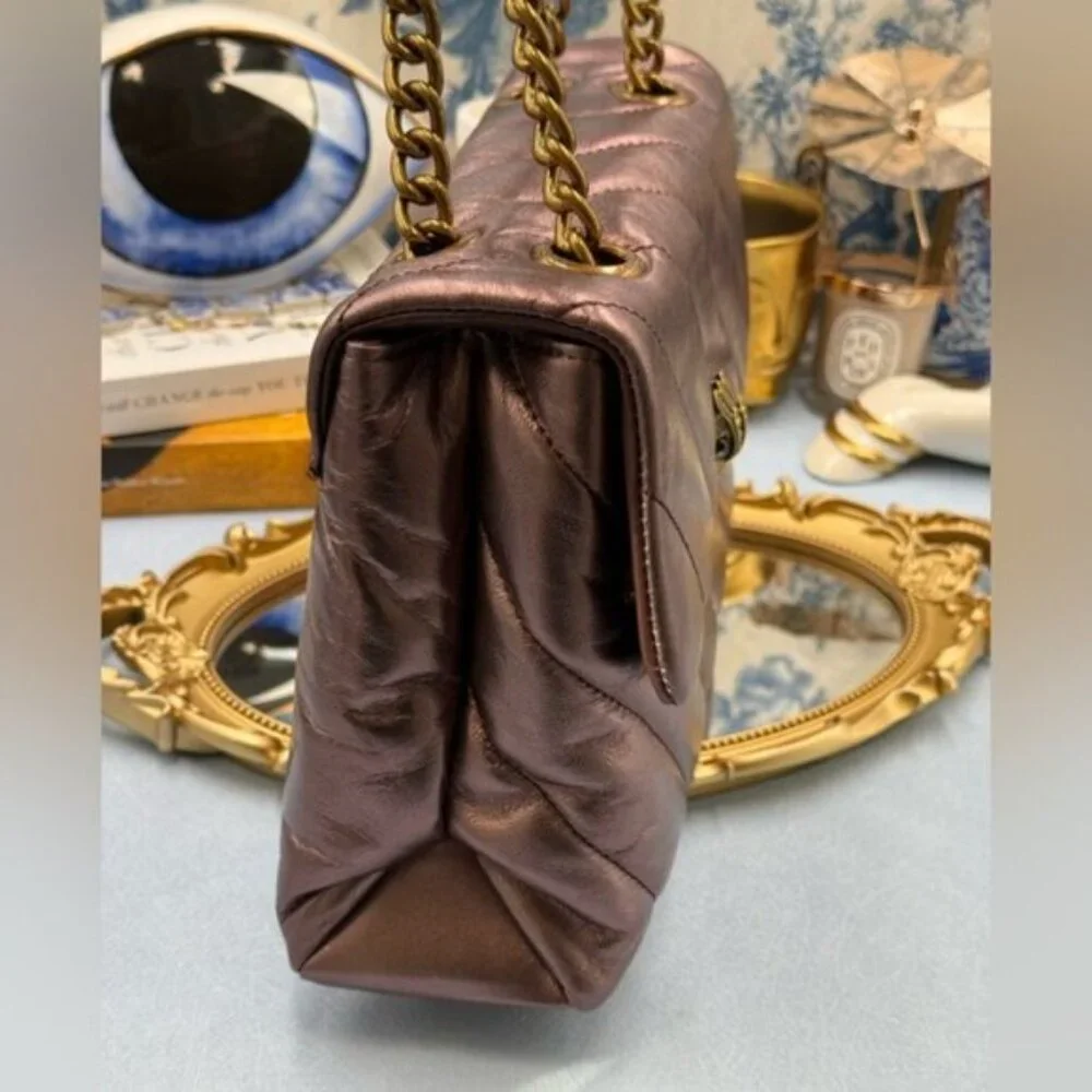 🆕 KURT GEIGER LONDON 🧿 NWOT Large Quilted Leather Soho Shoulder Bag, Metallic